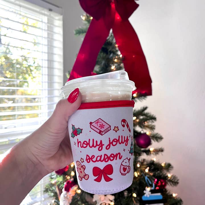 Illie Millie Designs - Wholesale Drink Huggers & Koozies - Holly Jolly Season Coffee Sleeve- 16oz Drink Koozie 1