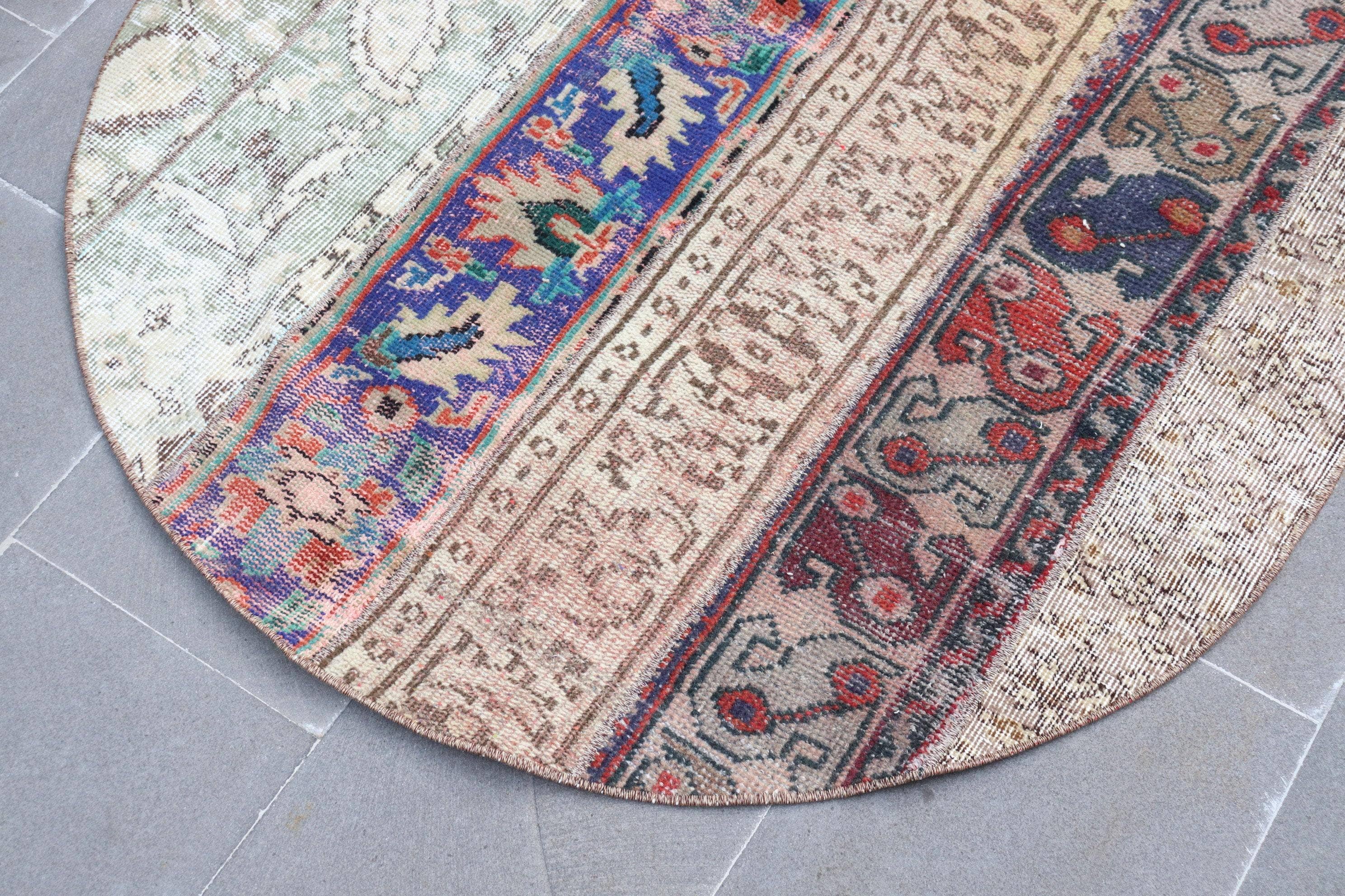 The Loom Wholesale - Wholesale Rug Pad - Vintage 3,6x3,6 ft Rug, Turkish Rug, Blue Geometric with floral elements Wool Rug7