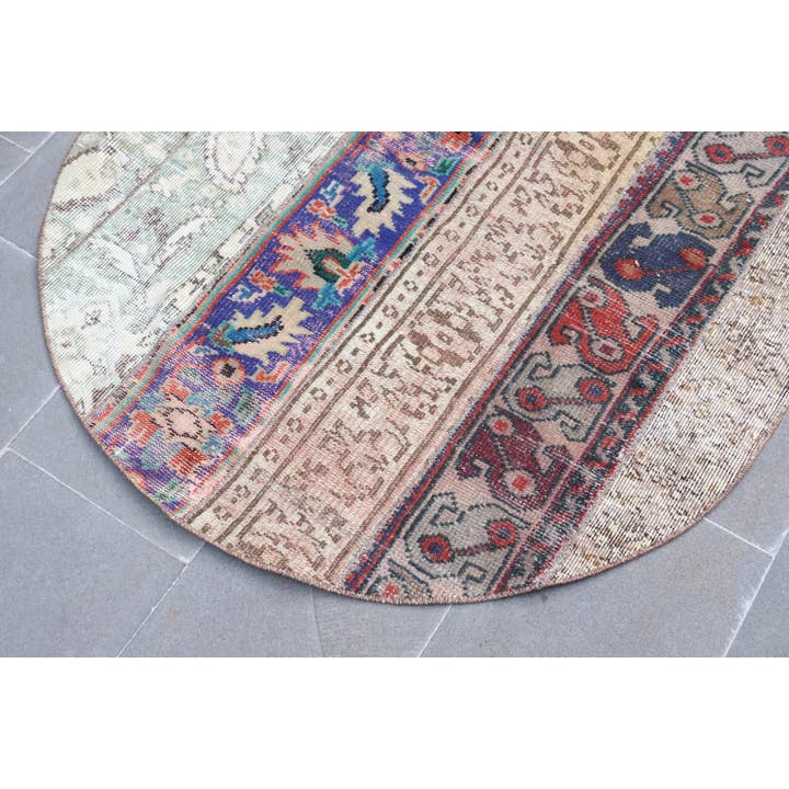 The Loom Wholesale - Wholesale Rug Pad - Vintage 3,6x3,6 ft Rug, Turkish Rug, Blue Geometric with floral elements Wool Rug7