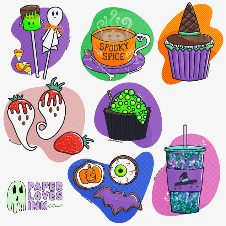 Spooky Sweets Vinyl Stickers for wholesale by Paper Loves Ink