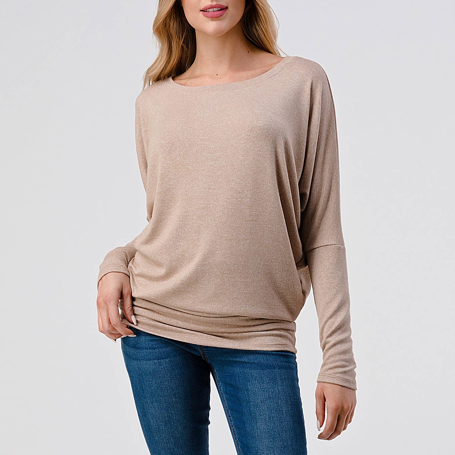 Heimious - Vente Haut en maille – femme - Haut en tricot Hacci à manches longues et col rond à manches Dolman, 270128