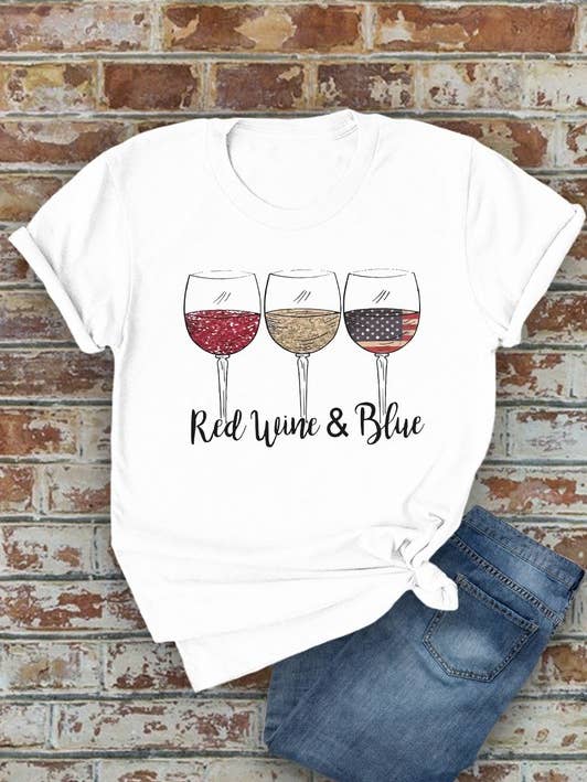 Red Wine & Blue, 4th of July, Unisex Short Sleeve T-Shirt for wholesale by Top Avenue