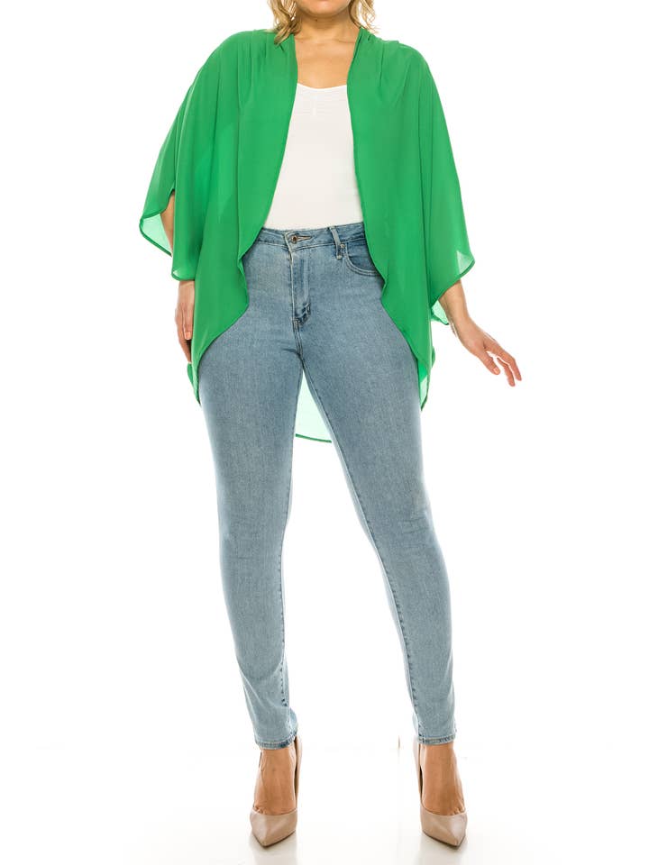 MOA COLLECTION - Wholesale Cardigan - Women's - Flowy Kimono Sleeve Plus-Size Cardigan