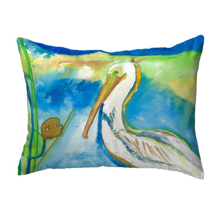 White Pelican Pillow for wholesale by Betsy Drake Interiors
