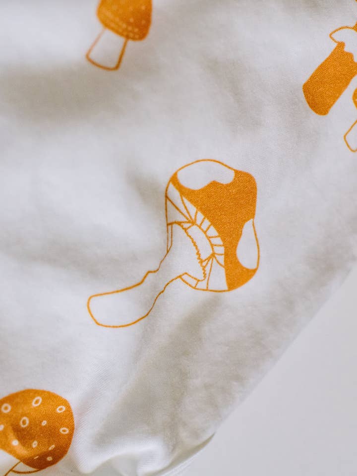 Mushroom baby bodysuit - organic cotton for wholesale by Little Barnacle