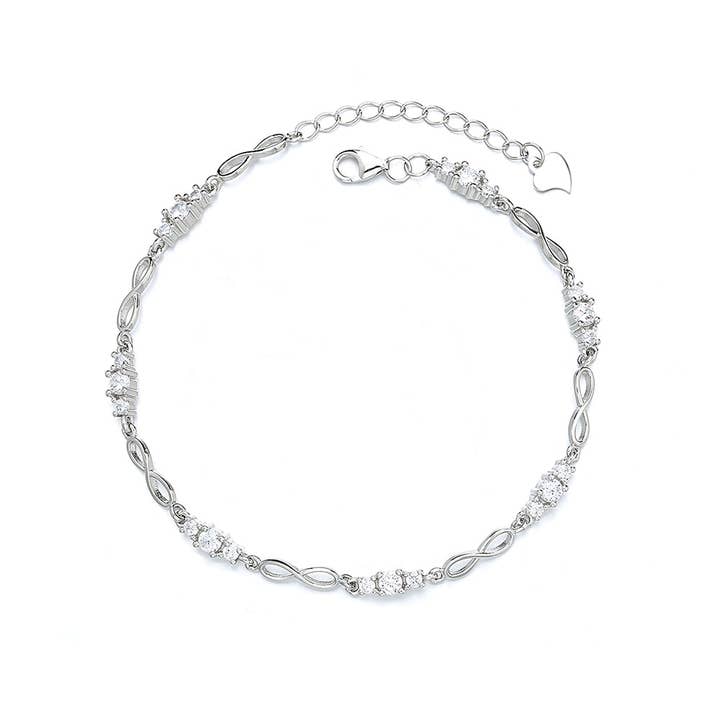 Amy and Annette - Wholesale Link & Chain Bracelet - 18K White Gold Infinity Bracelet with Genuine Crystals