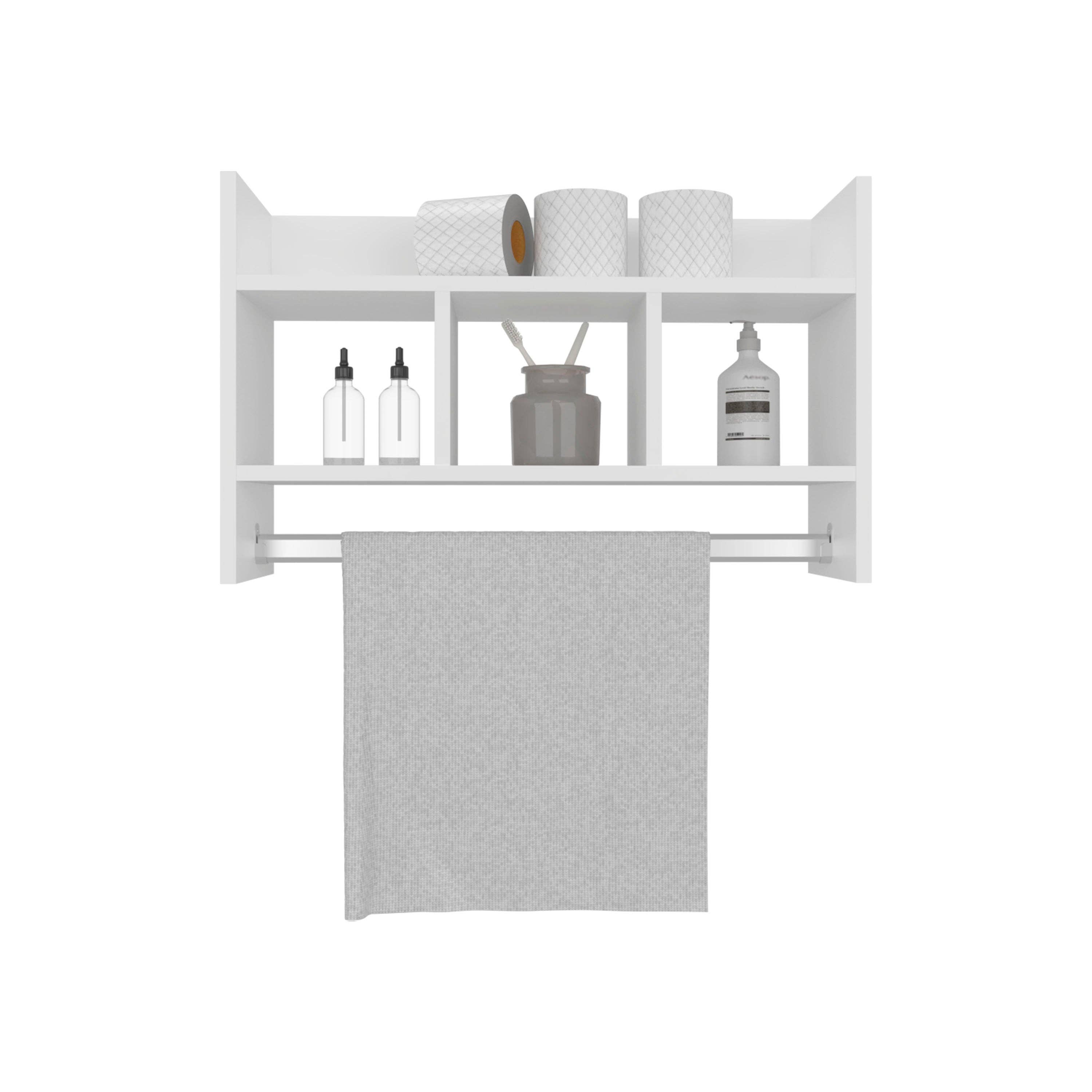 TUHOME FURNITURE - Wholesale Wall Mounted Shelf - Starke Bathroom Wall Shelf with Towel Bar, Compact Storage With A Wide Upper Shelf, Three Comapct Middle Shelves and Towel Holder for Bathroom Organizer4