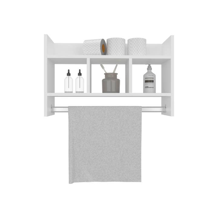 TUHOME FURNITURE - Wholesale Wall Mounted Shelf - Starke Bathroom Wall Shelf with Towel Bar, Compact Storage With A Wide Upper Shelf, Three Comapct Middle Shelves and Towel Holder for Bathroom Organizer4