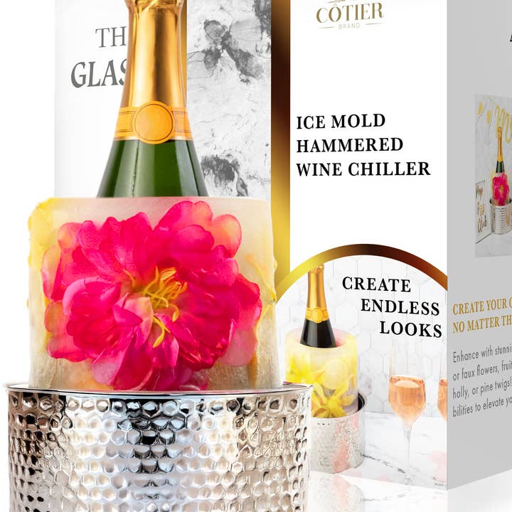 CÔTIER BRAND - Wholesale Wine Bucket - Ice Mold Hammered Wine Bottle Chiller Silver | Hostess Gift
