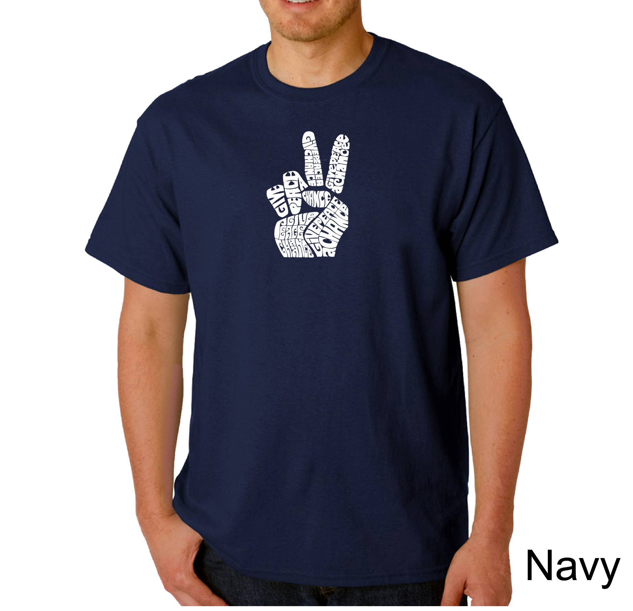 LA Pop Art - Wholesale Screen Printed T-Shirt - Men's - LA Pop Art Men's Word Art T-shirt - PEACE FINGERS1