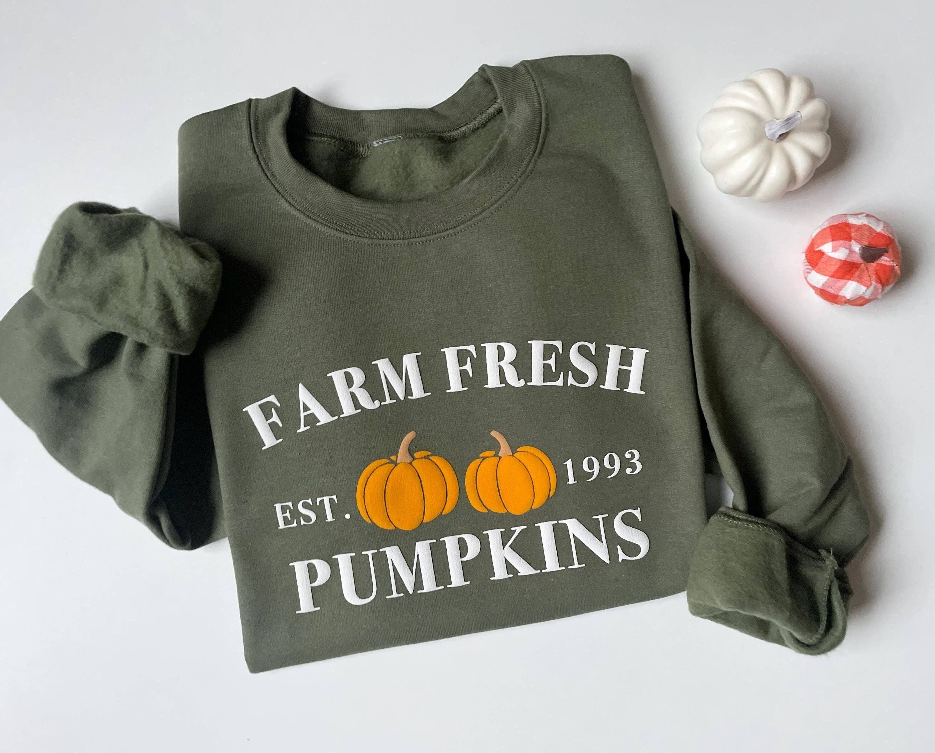Military Green Embossed Farm Fresh Pumpkins Womens Sweatshirt for wholesale on Faire