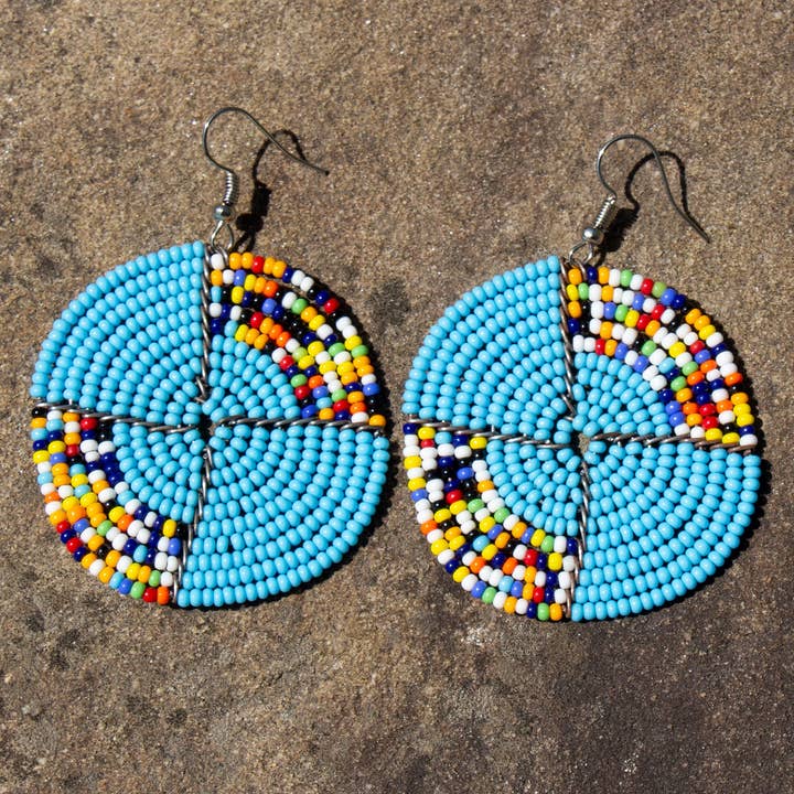 Global Crafts - Wholesale Dangle Earrings - PACK OF 5 -Maasai Bead Tuquoise and Multicolor Circle Earrings2