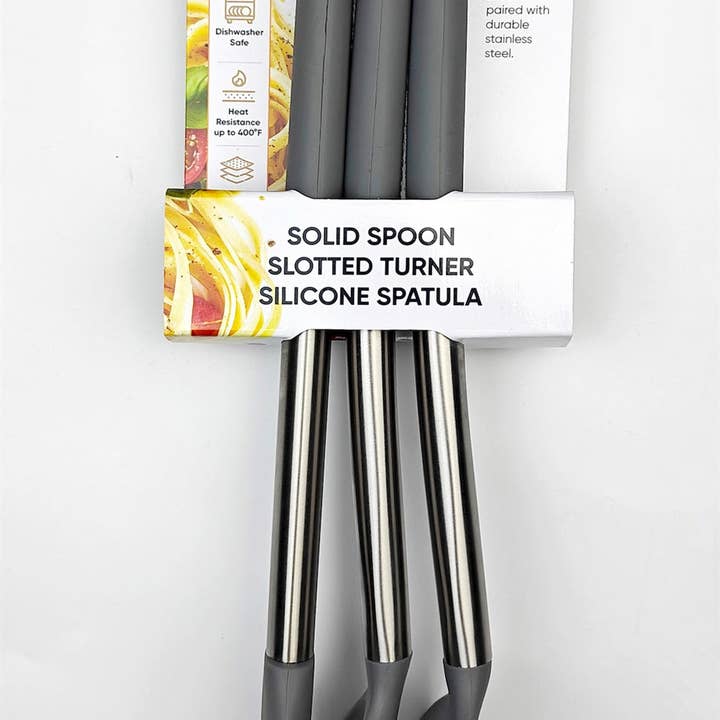 Dura Living LLC - Wholesale Kitchen Tool/Gadget - 3-Piece Silicone Kitchen Tool Set (Grey, s.s Handle)