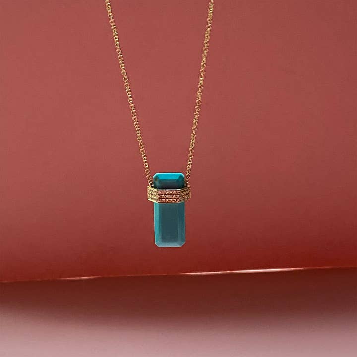 Collier barre en turquoise et diamant pour la vente par Carly Waters Designs