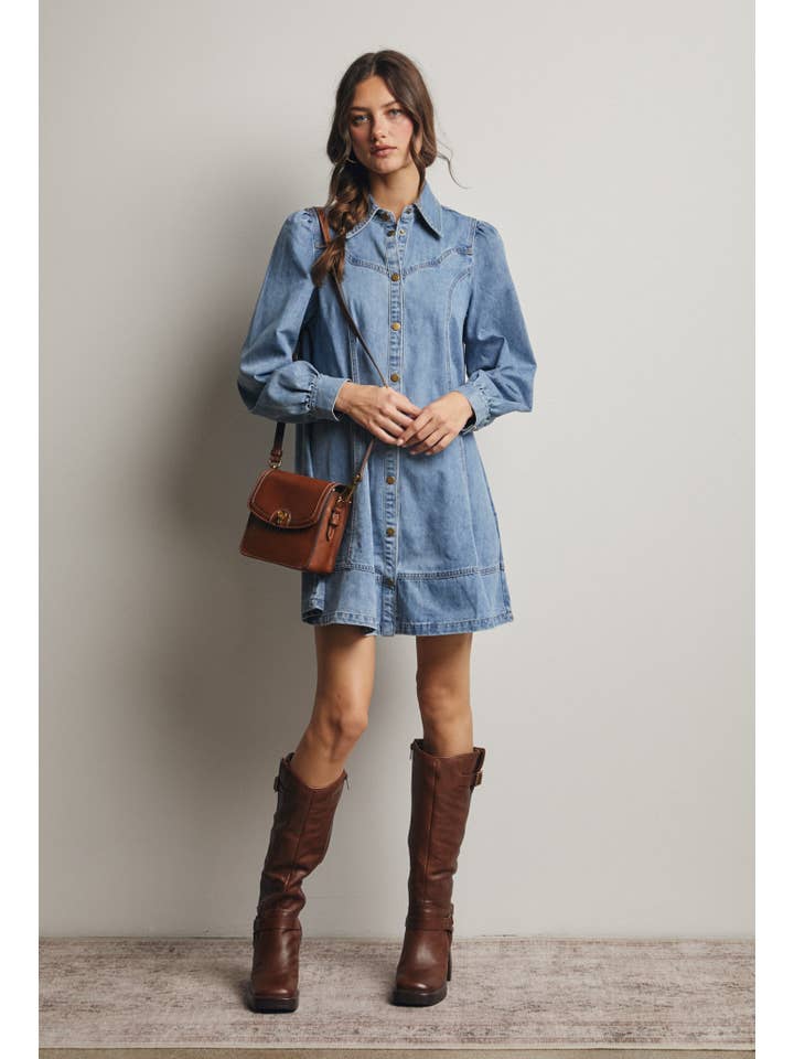 Forte - Wholesale Dress - Women's - Western Seam Denim Mini Dress FD000112