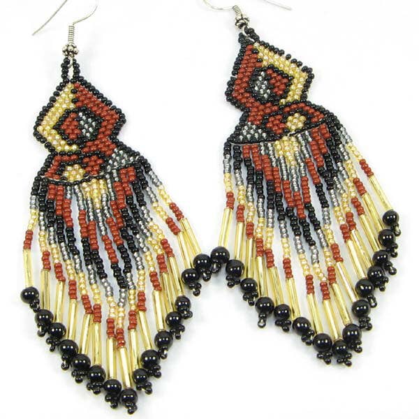 BEADS CORNER - Wholesale Tassel Earrings - Handmade Beaded Brown Gold Black Seed Bead fringe Earrings