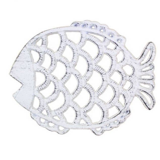 Dessous de plat rustique en fonte blanchie à la chaux 8" pour la vente par Hampton Nautical