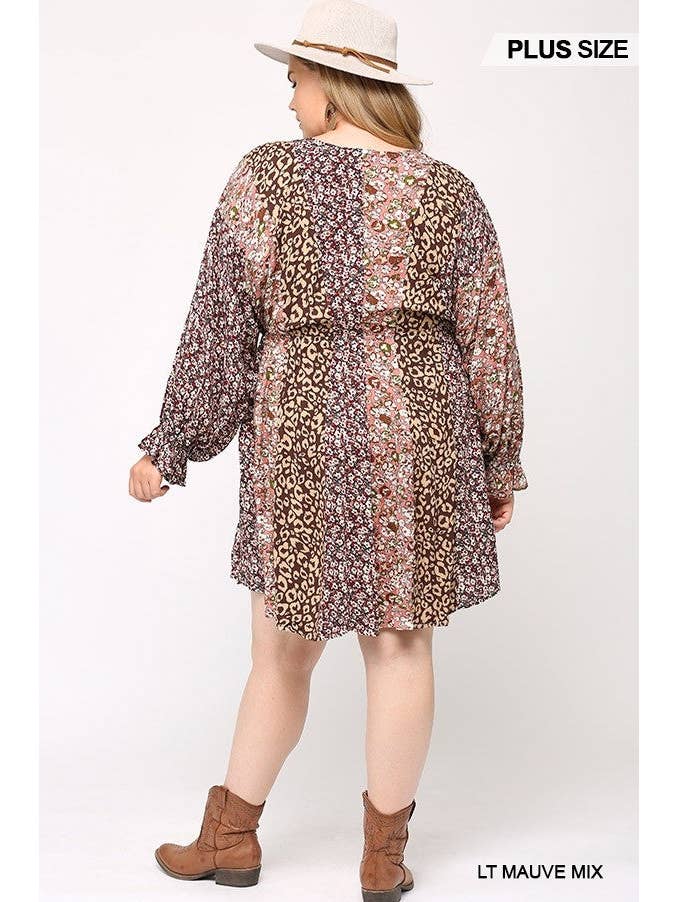 CC Wholesale Clothing - Wholesale Dress - Women's - Plus Size Print Mixed Dolman Sleeve Dress With Side Pockets3