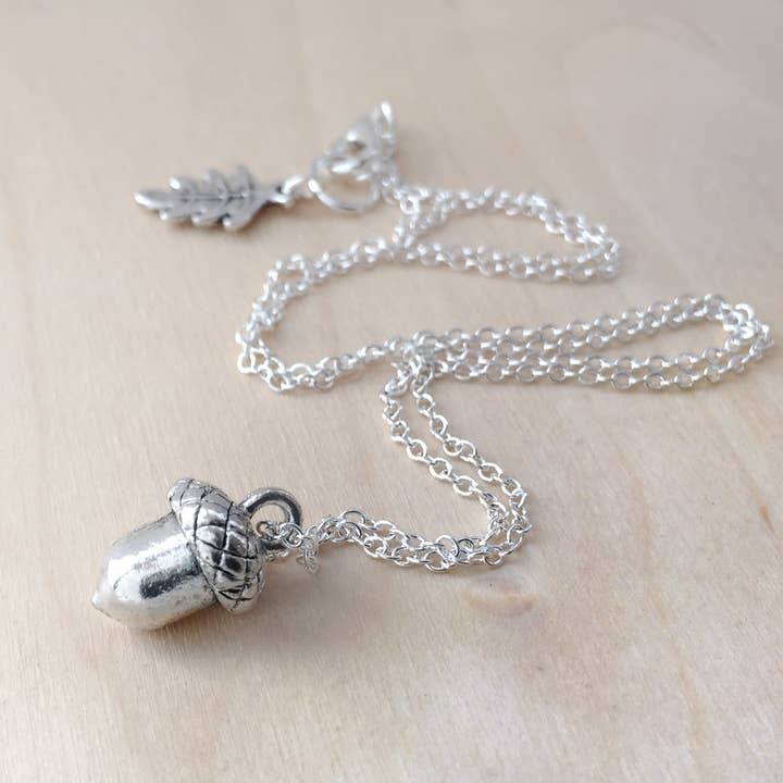 18" Sweet Little Silver Acorn Necklace for wholesale by Enchanted Leaves