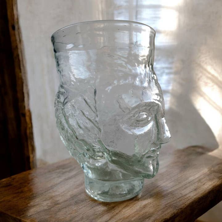 Handmade glass face cup and vase clear glass for wholesale by Aramica