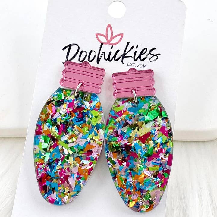 2" Teal Confetti Lights - Christmas Acrylic Earrings for wholesale by Doohickies