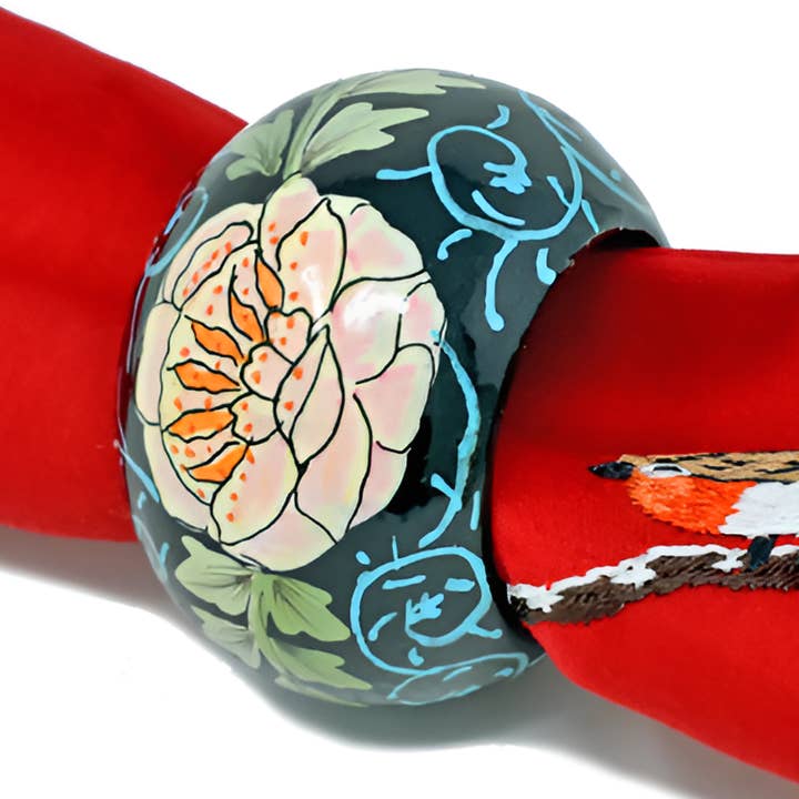 Porta-guardanapos Floral Preto Pintado à Mão da Caxemira por atacado de Fair to Trade Ltd