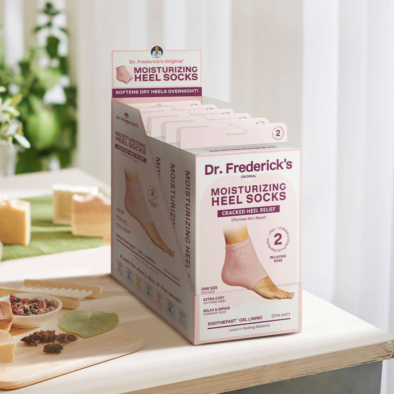 Dr. Frederick's Original - Wholesale Moisturizing Socks - Moisturizing Heel Socks - Fuzzy - 1 Pair - Relaxing Rose2