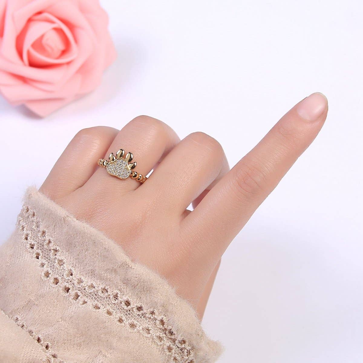 Aim Eternal - Wholesale Band/Stacked Ring - Gold Dog Cat Paw Ring, Designer Dog Cat Paw Ring, Unique Dog Cat Paw Ring, Dainty Band Ring, Sisters Gift,Best Friend Gift U-5022