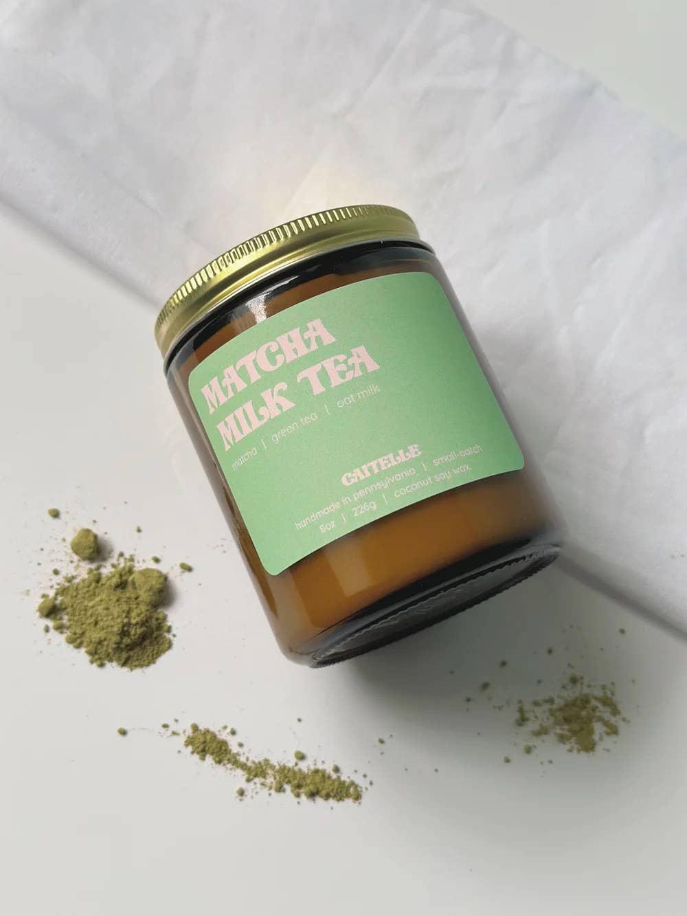 Caitelle - Wholesale Jar/Filled Candle - Matcha Milk Tea Handmade Coconut Soy Wax Candle1