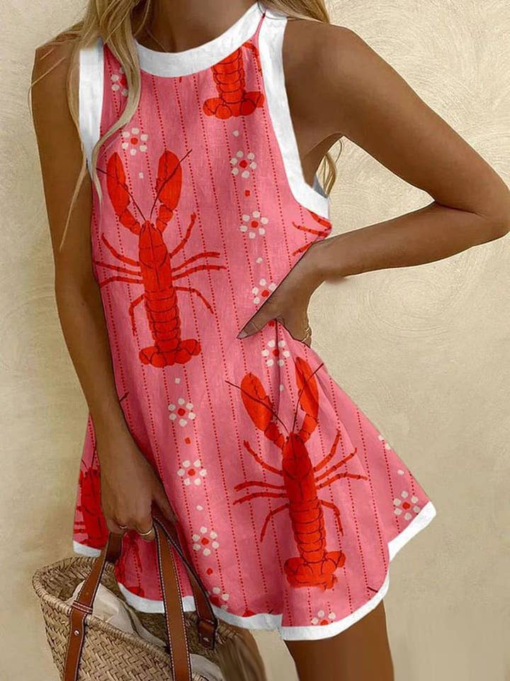 Rosa Clothing - Wholesale Dress - Women's - Unique lobster print sleeveless loose mini dress