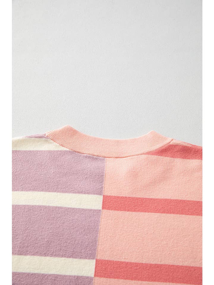 Amaryllis Apparel - Wholesale Tunic Sweater - Women's - Stripe Colorblock Oversized Sweater16