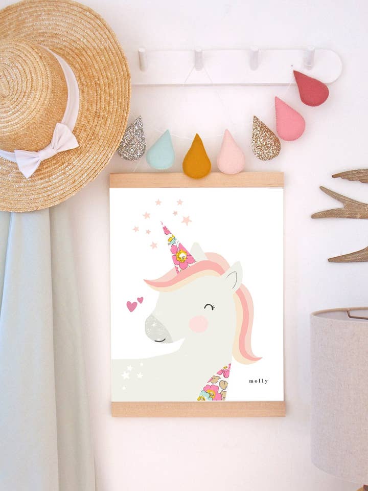Unicorn Nursery Art - gemaakt met Liberty-stof voor wholesale door The Charming Press
