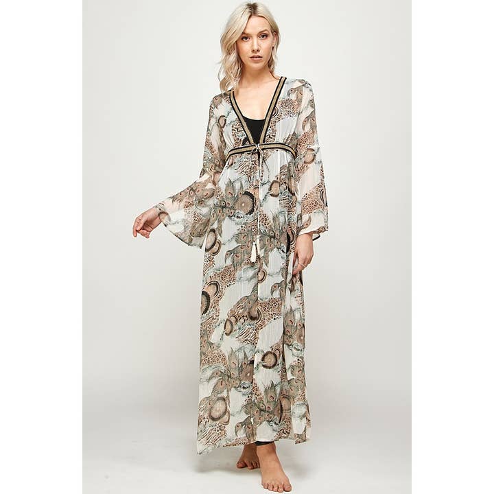 Peacock Print Cover-up Duster for wholesale by LUXYUSA