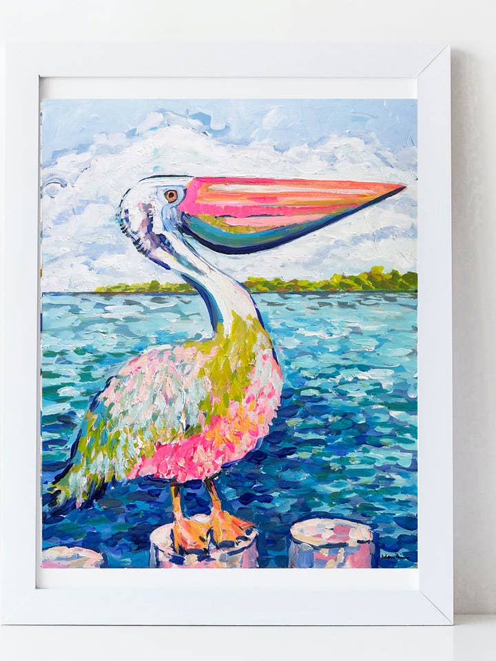 Pelican Print on Paper, "King Pelican" for wholesale by Maren Devine Art