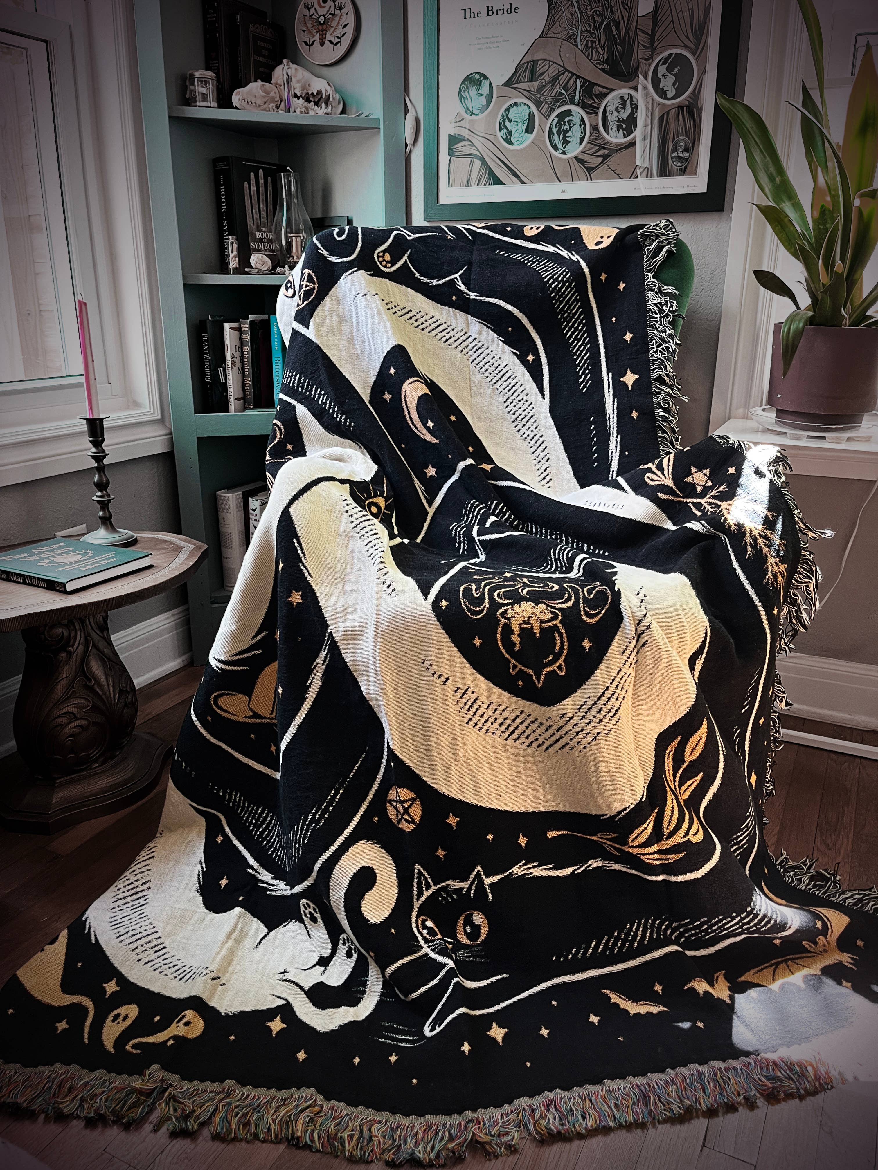 Elissa Marie Creative - Wholesale Throw Blanket - OuroPURRos Woven Throw Blanket | witchy | cats | occult3