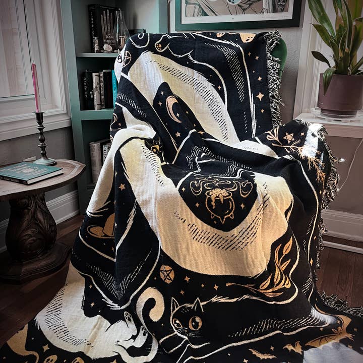 Elissa Marie Creative - Wholesale Throw Blanket - OuroPURRos Woven Throw Blanket | witchy | cats | occult3