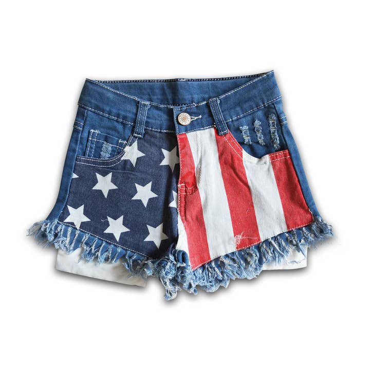 Yawoo Garments - Wholesale Shorts - Kids - Star and stripe denim baby girls 4th of july shorts