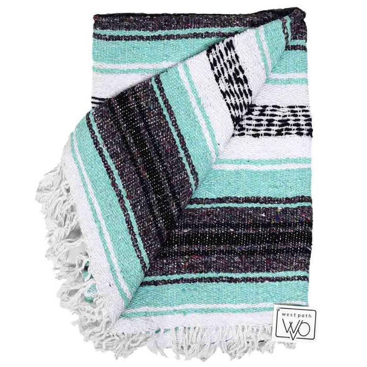 Mint and Grey Mexican Falsa Yoga Blanket for wholesale by West Path