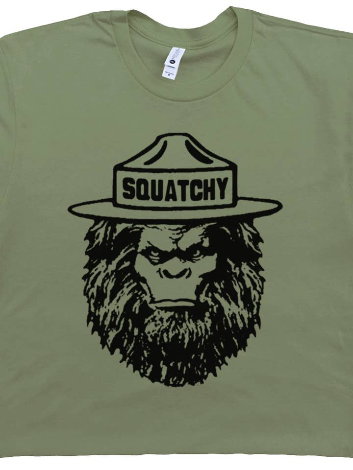 Shirtmandude Co - Wholesale Screen Printed T-Shirt - Unisex - Squatchy Smokey The Bear Shirt Camping Wilderness Hiking Tee