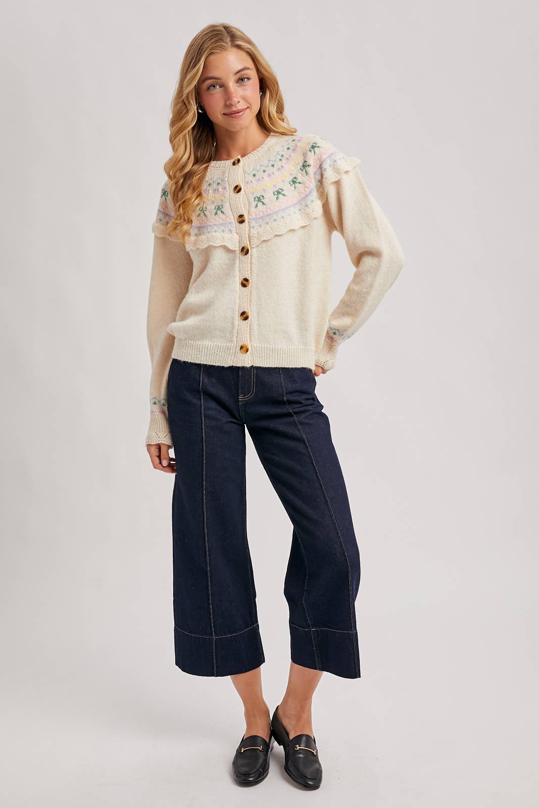 Bluivy - Wholesale Knit Sweater - Women's - BUTTON FRONT FAIR ISLE KNIT SWEATER TOP14