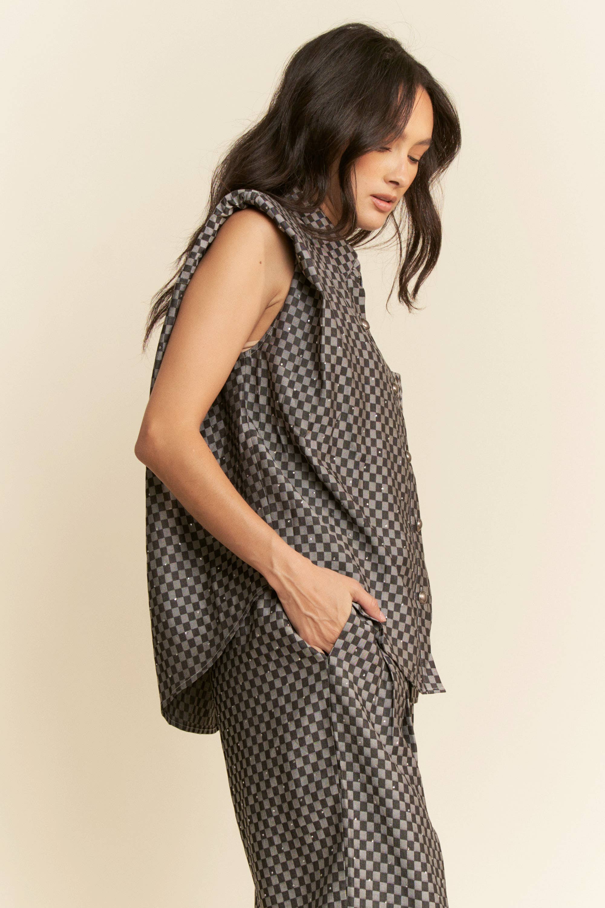 Davi & Dani – wholesale Set med topp och byxa – Dam – RUTIG DENIMSKJORTA MED KNAPPAR OCH LÅNGBYXOR18