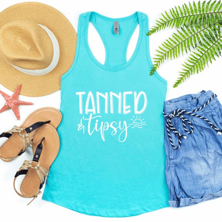 Tanned and Tipsy- racer back tank top for wholesale by Quality Time Designs Co