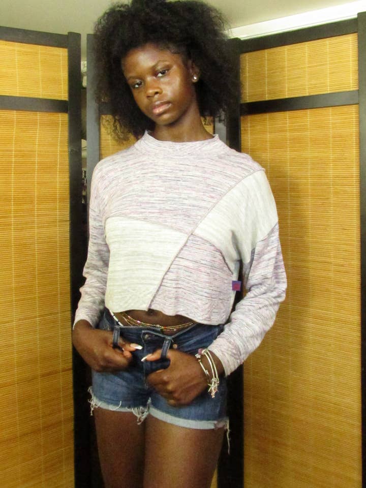 Four Corners Cropped Pullover in Pink Fusion for wholesale by IWANCIW functional funware