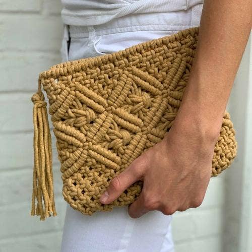 Global Crafts - Wholesale Clutch Bag - Women's - Tan Macrame Clutch With Tassel2