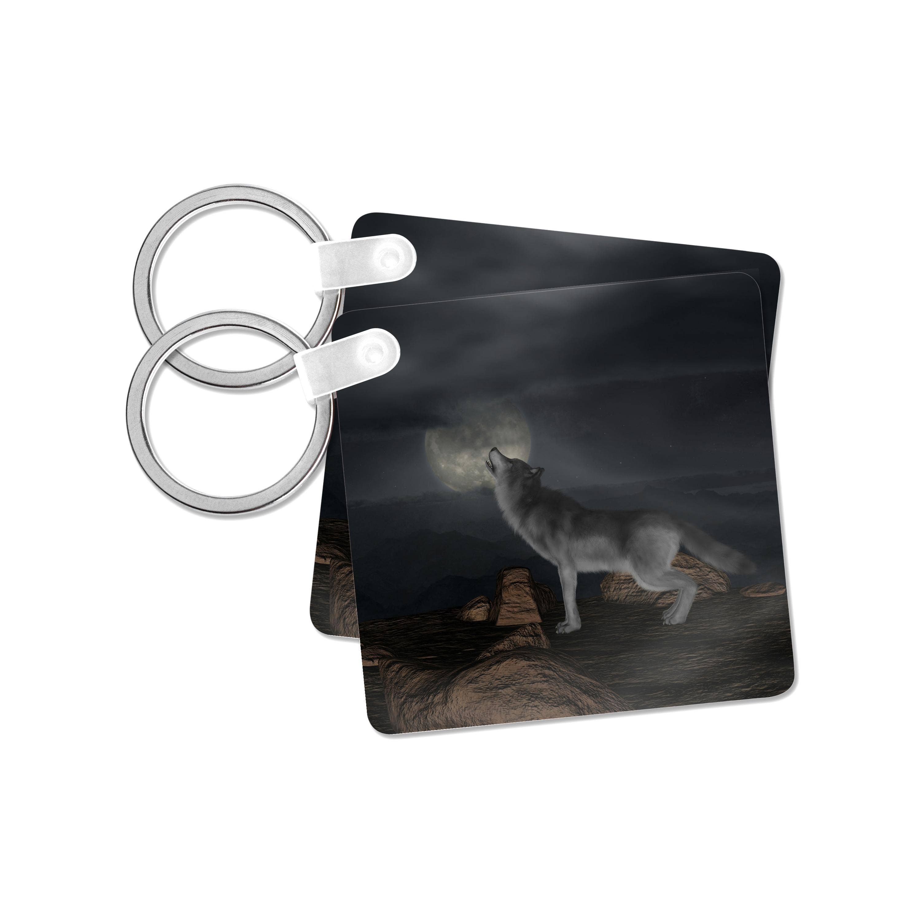 3dRose - Vente Porte-clés – unisexe - 3dRose, Loup hurlant à la lune - Photographie animalière fantastique de loups, Porte-clés7