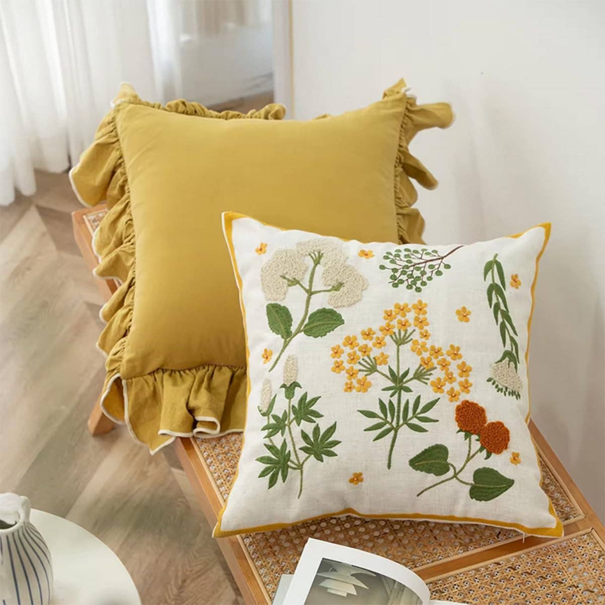 Fennco Styles - Wholesale Throw/Decorative Pillow - Flower Embroidery 18" Throw Pillow1