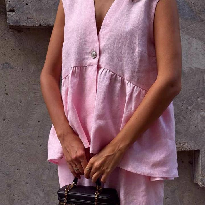 Pink Sleeveless tank top pants set for wholesale on Faire