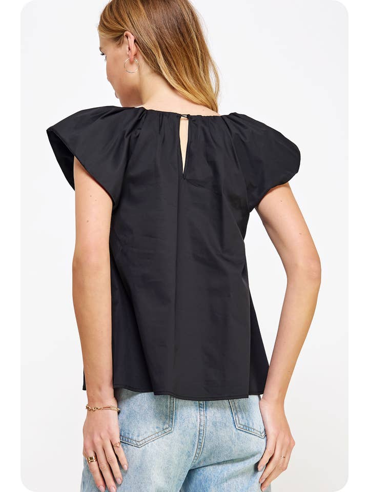 Strut & Bolt – Blusa - Mulher por atacado – Top em Popelin com Decote em V e Mangas Puff