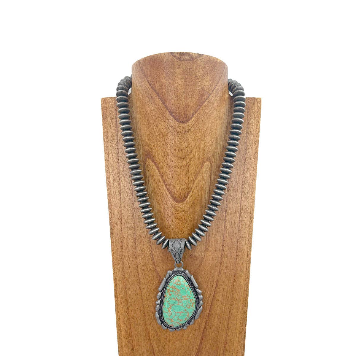 Western Elite Jewelry – Colar pingente/pendente por atacado – NKZ231124-47 Cordas de pérolas Navajo prateadas de 21 polegadas com pendente em pedra azul-turquesa em forma de lágrima2