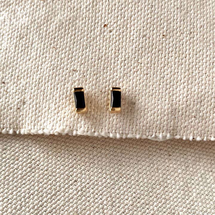 GoldFi - Wholesale Stud/Post Earrings - Black Cubic Zirconi Baguette Stud Earrings In Gold Filled